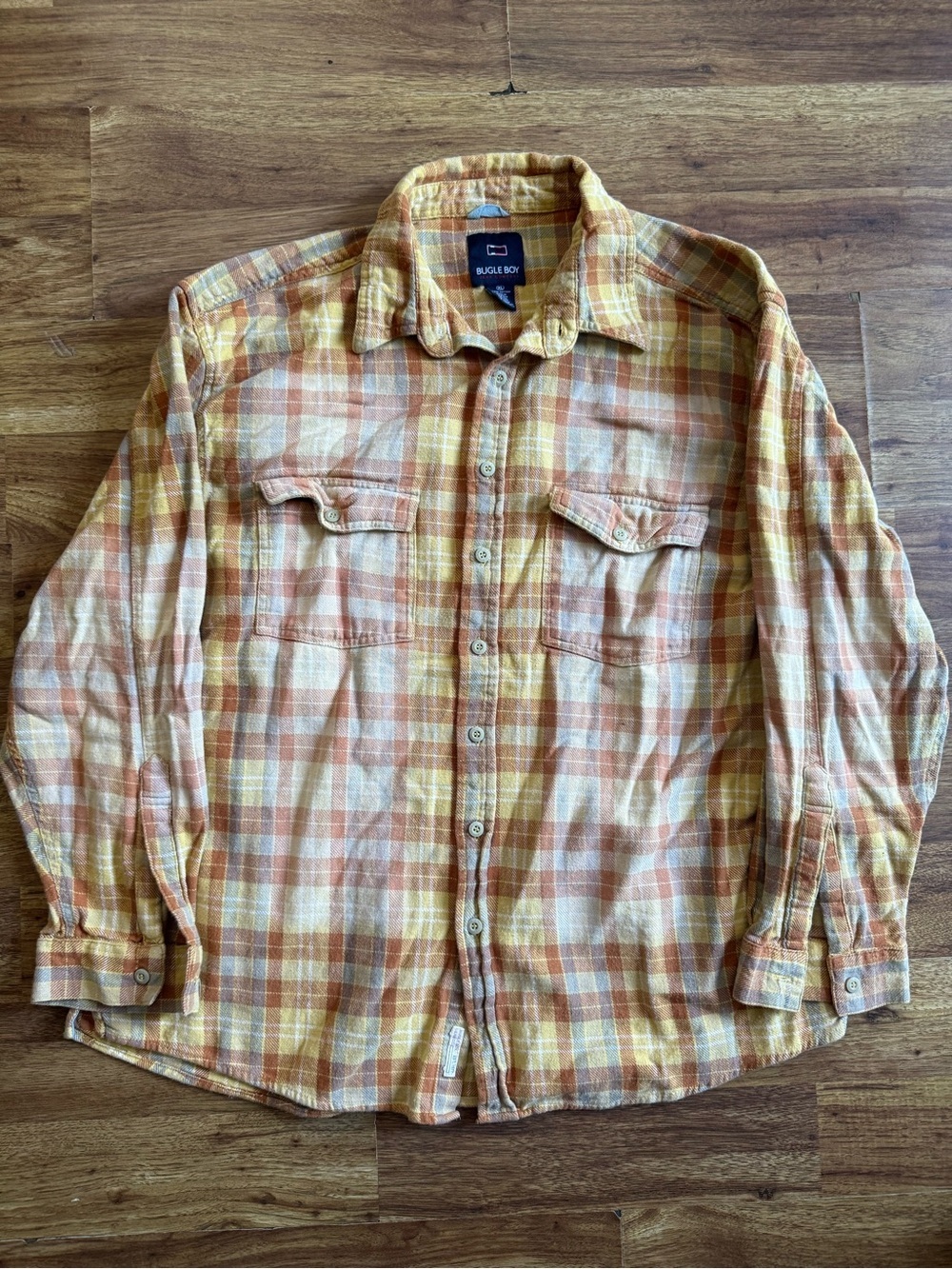 Bugle Boy Yellow & Orange Plaid Flannel Shirt